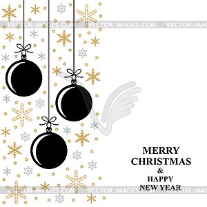 Christmas gold snowflakes and balls card vertical - vector clipart