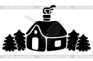 Snowbound house with fir trees - vector clipart
