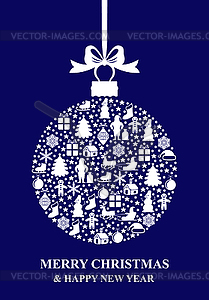 Christmas blue ball card - vector clip art
