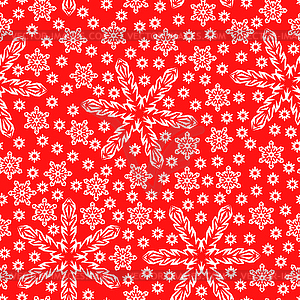 Snowflakes pattern seamless on red background - vector clip art