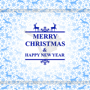 Christmas blue card with snowflakes and deer - vector clipart / vector image