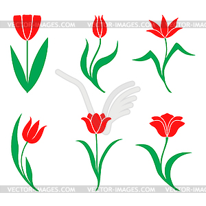 Decorative tulip icon set - vector image