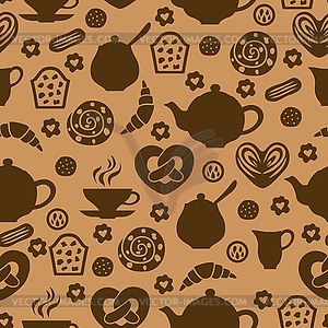 Pattern seamless of bun and tea - color vector clipart