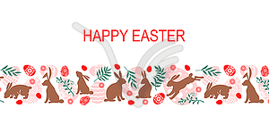 Easter greeting card horizontal design with bunnies - vector image