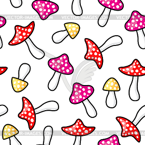 Cartoon amanita mushroom pattern seamless - vector image