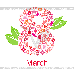 March 8 greeting card of flowers - vector image