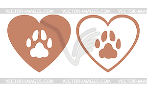 Pet footprint in heart icon - vector clipart