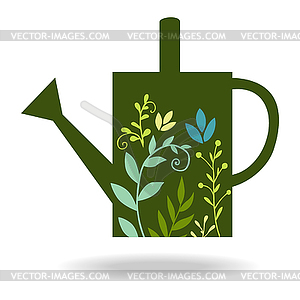 Watering can icon decorated with branches with - vector image