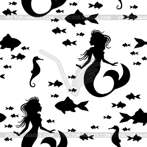 Mermaids and sea creatures pattern seamless - vector image