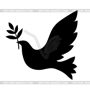 Dove with branch silhouette icon - vector clip art