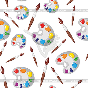Brush and palette cartoon pattern seamless - vector clipart