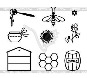 Bee and honey icon set - white & black vector clipart