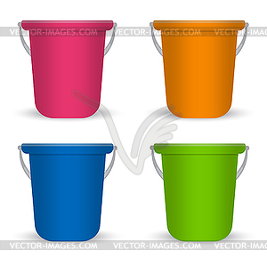 A set of plastic buckets. Vector illustration. - vector clipart
