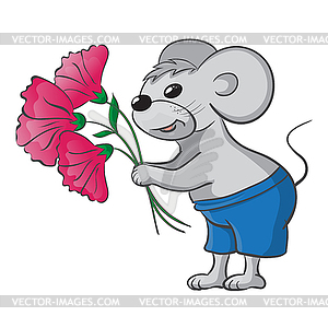 A cartoon mouse in blue shorts  - royalty-free vector clipart