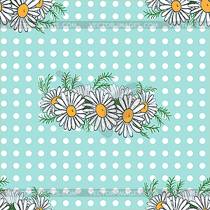 Daisies on a green background in polka dots.  - royalty-free vector clipart