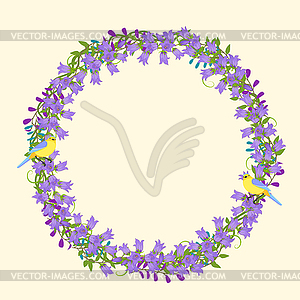 Exquisite wreath with detailed flowers, birds,leaves. - royalty-free vector clipart