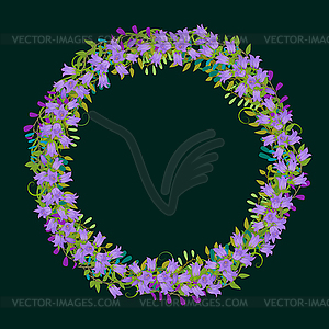Exquisite wreath with detailed flowers, leaves, petals. - vector image