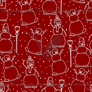 Happy snowmans seamles cartoon - vector clip art