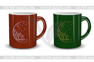 Two cups. hot Christmas - vector image