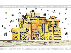 Hand - drawn pile of Christmas gifts - vector clipart / vector image