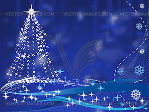 Christmas tree on blue background with balls - vector clip art