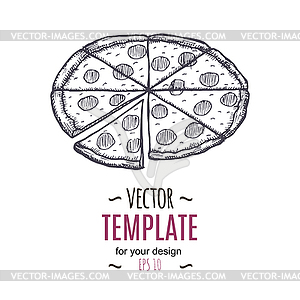 Vintage pizza drawing. monochrome fast food  - color vector clipart