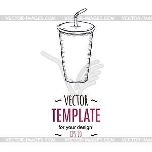 Vintage cold drink drawing. monochrome fast food  - vector image