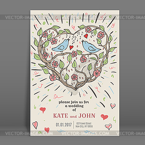 Doodle love valentine abstract card template - vector image