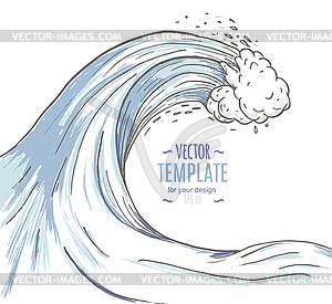 Great wave in vintage retro style - color vector clipart