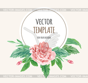 Watercolor wedding invitation design with flower - vector image