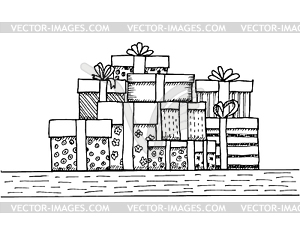 Hand - drawn pile of gifts - vector EPS clipart