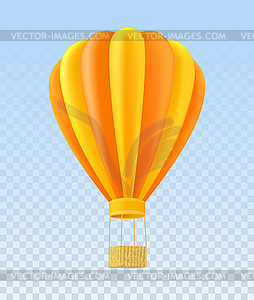 Yellow and orange air ballon with basket - vector clip art