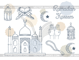 Ramadan kareem concept. Hand drawing image - vector image