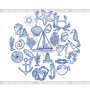 Naval hand drawing presentation template - vector clip art