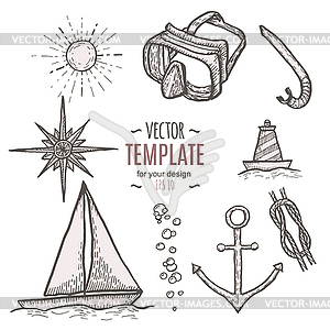 Naval hand drawing presentation template - vector image