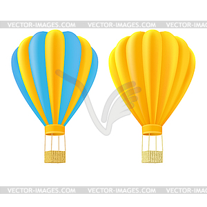 Yellow and orange air ballon with basket - vector clipart