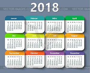 Calendar 2018 year German. Week starting on Monday - vector EPS clipart