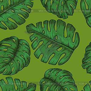 Tropical seamless background with tropical leaves - vector clipart / vector image