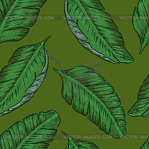 Tropical seamless background with tropical leaves - vector clipart