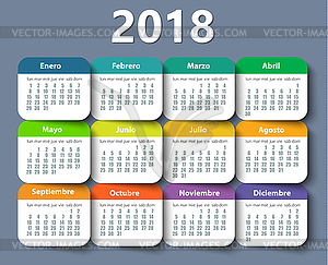 Calendar 2018 year design template in Spanish - vector image