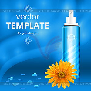 Cosmetic packaging with white cap, on blue - vector image