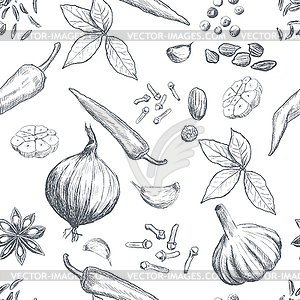 Seamless set of organic spices - vector image