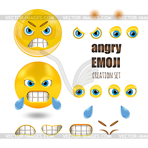 Yellow angry smiley emoticons set, emoji,  - vector clipart