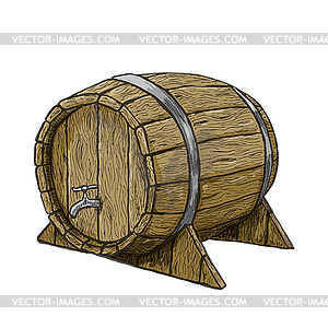 Hand drawing wood barrel in white background - vector clipart