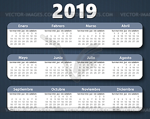 Calendar 2018 year design template in Spanish - vector clip art