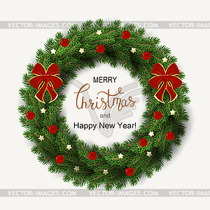 White card with Christmas wreath.  - color vector clipart