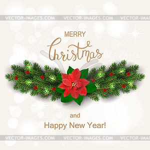 Christmas decorations with fir tree and decorative - vector image