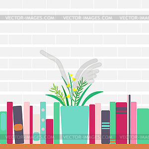 Книжные полки с книгами и цветами в стиле ретро - клипарт в векторе / векторное изображение