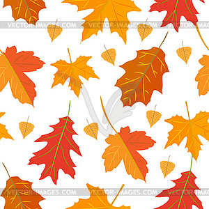 Seamless pattern with colorful oak autumn leaves - vector image