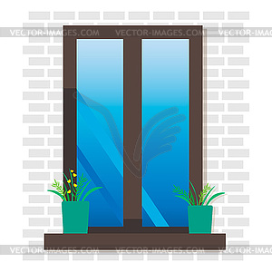 Window with flowers - vector clipart